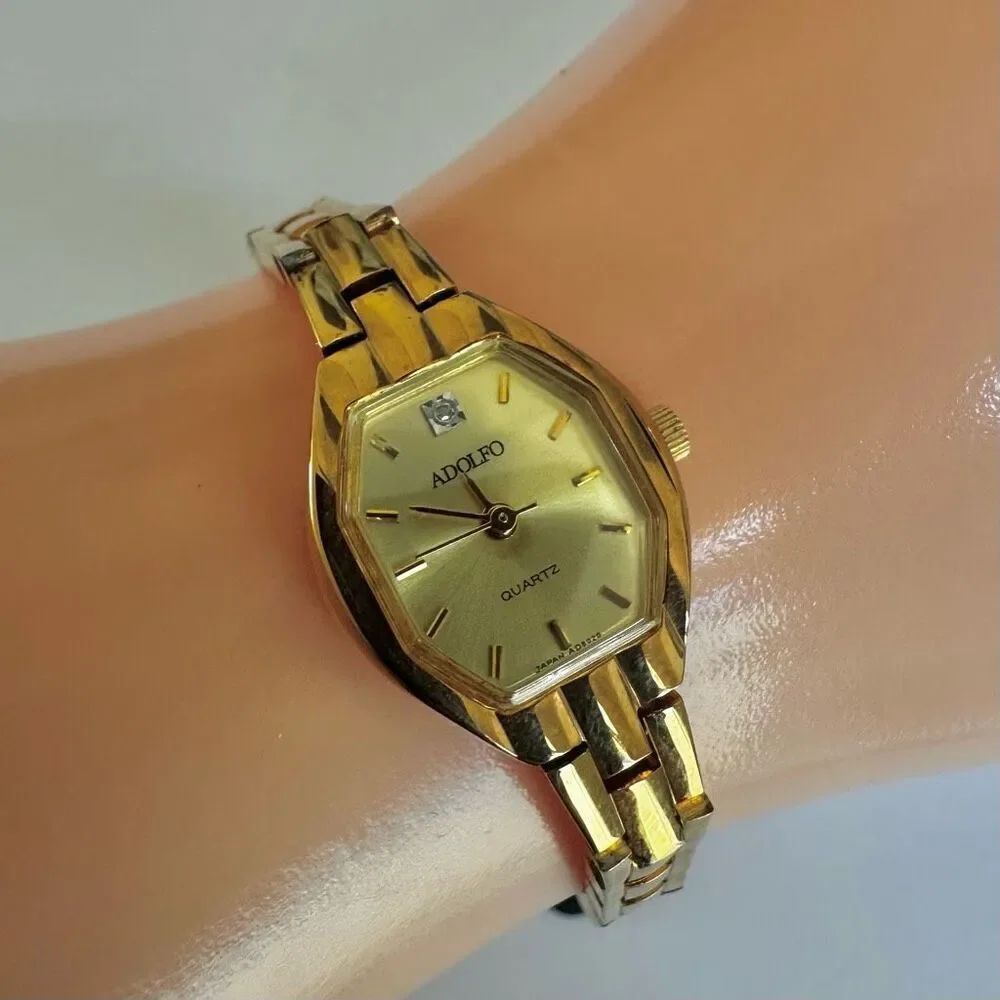 Adolfo Gold-Tone Quartz Watch w/ Diamond Accent